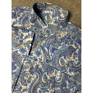 Alan Flusser Mens XL Paisley Boho Bohemian Blue White  Button Up Cotton